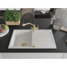 Mexen Bruno granite single-bowl sink with drainer and Duo kitchen faucet, white - 6513-20-671701-57-G