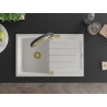 Mexen Bruno granite kitchen sink 1-bowl with drainer and Duo kitchen faucet, white - 6513-20-671701-57-G