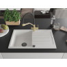 Mexen Bruno 1-bowl granite sink with drainer and Duo kitchen faucet, white - 6513-20-671701-57-B