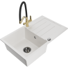 Mexen Bruno granite sink 1-bowl with drainer and Duo kitchen faucet, white - 6513-20-671701-57-B