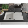 Mexen Bruno 1-bowl granite sink with drainer and Duo kitchen faucet, white - 6513-20-671701-70-B