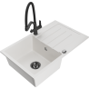Mexen Bruno 1-compartment granite sink with a drip tray and kitchen mixer tap Duo, white - 6513-20-671701-70-B