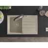 Mexen Bruno 1-compartment granite sink with a drip tray and kitchen mixer tap Duo, Beige - 6513-69-671701-07