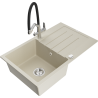 Mexen Bruno granite kitchen sink single bowl with drainer and Duo faucet, beige - 6513-69-671701-07