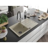 Mexen Bruno granite kitchen sink 1-bowl with drainer and Duo kitchen faucet, beige - 6513-69-671701-07-B