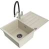Mexen Bruno 1-compartment granite sink with a drip tray and kitchen mixer tap Duo, Beige - 6513-69-671701-07-B