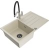 Mexen Bruno granite kitchen sink 1-bowl with drainer and Duo kitchen faucet, beige - 6513-69-671701-07-B