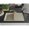 Mexen Bruno 1-bowl granite kitchen sink with drainer and Duo kitchen faucet, beige - 6513-69-671701-57-G