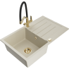 Mexen Bruno 1-compartment granite sink with a drip tray and kitchen mixer tap Duo, Beige - 6513-69-671701-57-G