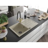 Mexen Bruno granite 1-bowl sink with drainer and Duo kitchen faucet, beige - 6513-69-671701-57-B