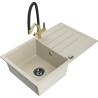 Mexen Bruno granite 1-bowl sink with drainer and Duo kitchen faucet, beige - 6513-69-671701-57-B