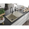 Mexen Bruno 1-bowl granite sink with drainer and Duo kitchen faucet, beige - 6513-69-671701-70-B