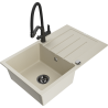 Mexen Bruno 1-bowl granite sink with drainer and Duo kitchen faucet, beige - 6513-69-671701-70-B