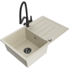 Mexen Bruno 1-compartment granite sink with a drip tray and kitchen mixer tap Duo, Beige - 6513-69-671701-70-B