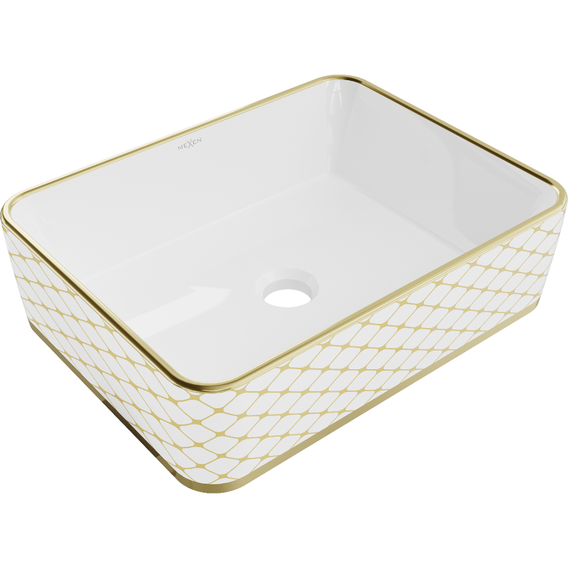 Mexen Catia countertop washbasin 48 x 37 cm, white/gold check pattern - 21314809