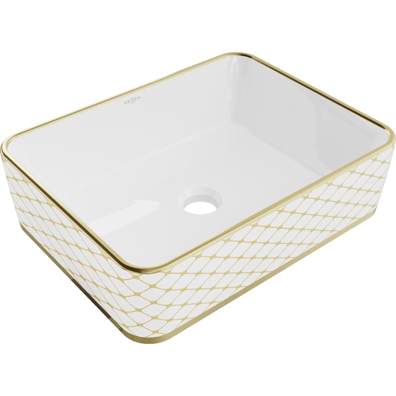 Mexen Catia countertop washbasin 48 x 37 cm, white/gold checkered pattern - 21314809