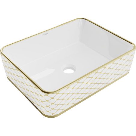 Mexen Catia countertop washbasin 48 x 37 cm, white/gold checked pattern - 21314809