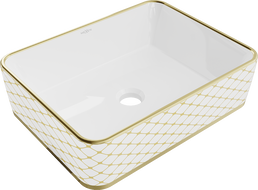 Mexen Catia countertop washbasin 48 x 37 cm, white/gold checked pattern - 21314809