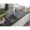 Mexen Bruno granite sink 1-bowl with drainer and Duo kitchen tap, grey - 6513-71-671701-07