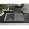Mexen Bruno 1-bowl granite sink with drainer and Duo kitchen faucet, gray - 6513-71-671701-07
