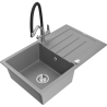 Mexen Bruno 1-bowl granite sink with drainer and Duo kitchen faucet, gray - 6513-71-671701-07