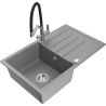 Mexen Bruno granite kitchen sink 1-bowl with drainer and kitchen faucet Duo, gray - 6513-71-671701-07