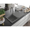 Mexen Bruno granite kitchen sink 1-bowl with drainer and Duo kitchen faucet, gray - 6513-71-671701-07-B