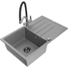 Mexen Bruno granite kitchen sink 1-bowl with drainer and Duo kitchen faucet, gray - 6513-71-671701-07-B