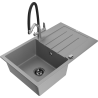 Mexen Bruno granite sink 1-bowl with drainer and Duo kitchen tap, grey - 6513-71-671701-07-B