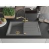 Mexen Bruno 1-bowl granite kitchen sink with drainer and Duo faucet, gray - 6513-71-671701-57-G