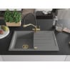 Mexen Bruno granite kitchen sink 1-bowl with drainer and Duo faucet, gray - 6513-71-671701-57-G