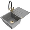 Mexen Bruno 1-bowl granite kitchen sink with drainer and Duo faucet, gray - 6513-71-671701-57-G