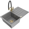 Mexen Bruno granite kitchen sink 1-bowl with drainer and Duo faucet, gray - 6513-71-671701-57-G