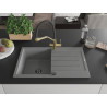 Mexen Bruno 1-Bowl Granite Sink with Drainer and Duo Kitchen Faucet, Gray - 6513-71-671701-57-B