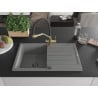 Mexen Bruno granite 1-bowl sink with drainer and Duo kitchen faucet, gray - 6513-71-671701-57-B