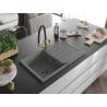 Mexen Bruno granite 1-bowl sink with drainer and Duo kitchen faucet, gray - 6513-71-671701-57-B