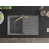 Mexen Bruno 1-Bowl Granite Sink with Drainer and Duo Kitchen Faucet, Gray - 6513-71-671701-57-B