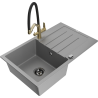 Mexen Bruno 1-Bowl Granite Sink with Drainer and Duo Kitchen Faucet, Gray - 6513-71-671701-57-B