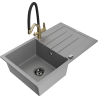 Mexen Bruno granite 1-bowl sink with drainer and Duo kitchen faucet, gray - 6513-71-671701-57-B