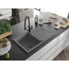 Mexen Bruno granite sink single-bowl with drainer and Duo kitchen faucet, gray - 6513-71-671701-70-B