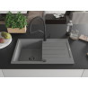 Mexen Bruno granite 1-bowl sink with drainer and Duo kitchen faucet, gray - 6513-71-671701-70-B