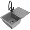Mexen Bruno granite 1-bowl sink with drainer and Duo kitchen faucet, gray - 6513-71-671701-70-B