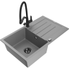 Mexen Bruno granite sink single-bowl with drainer and Duo kitchen faucet, gray - 6513-71-671701-70-B