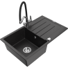 Mexen Bruno 1-compartment granite sink with a drip tray and kitchen mixer tap Duo, Black/ silver metallic - 6513-73-671701-07