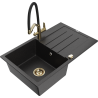 Mexen Bruno 1-bowl granite sink with drainer and Duo kitchen faucet, black/silver metallic - 6513-73-671701-57-G