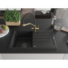 Mexen Bruno granite kitchen sink 1-bowl with drainer and kitchen faucet Duo, black/silver metallic - 6513-73-671701-57-B