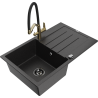 Mexen Bruno granite kitchen sink 1-bowl with drainer and kitchen faucet Duo, black/silver metallic - 6513-73-671701-57-B