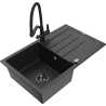 Mexen Bruno granite sink 1-bowl with drainer and Duo kitchen faucet, black/silver metallic - 6513-73-671701-70-B