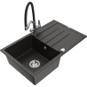 Mexen Bruno 1-compartment granite sink with a drip tray and kitchen mixer tap Duo, Black/ gold metallic - 6513-75-671701-07