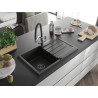 Mexen Bruno 1-Bowl Granite Kitchen Sink with Drainer and Duo Kitchen Faucet, Black/Gold Metallic - 6513-75-671701-07-B